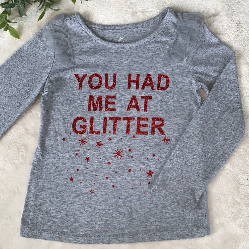 Okie Dokie Gray Top 5T Red Glitter T-shirt EUC Girls